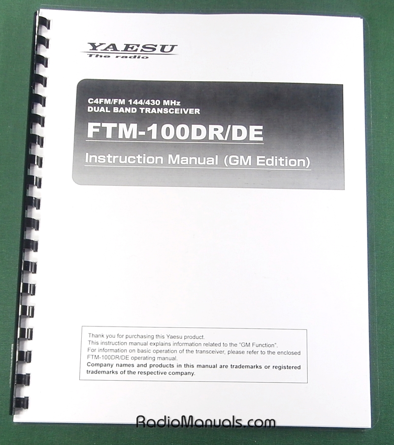 Yaesu FTM-100DR/DE Instruction Manual (GM Edition) - Click Image to Close